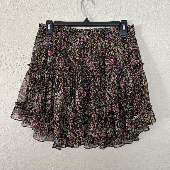 Misa Los Angeles Floral Mini Black Skirt Medium - Picture 1 of 6